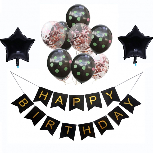 Birthday Balloons Black Letter Dot Printing