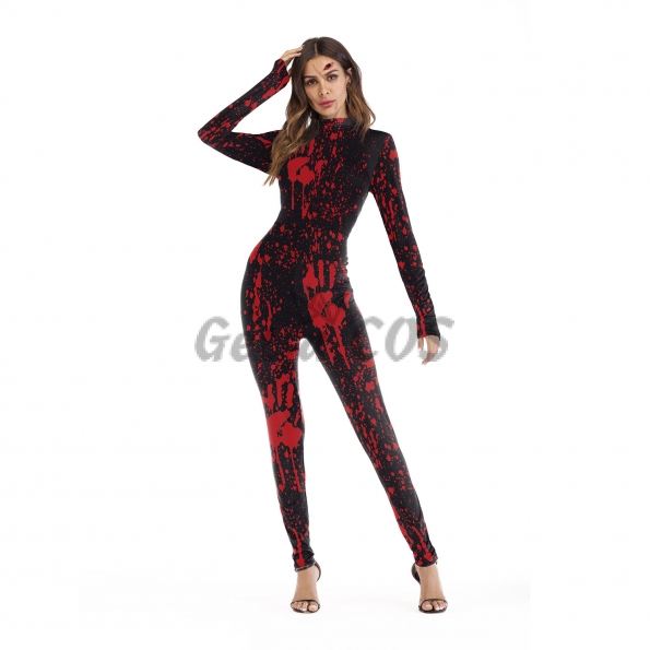 Scary Halloween Costumes Bloodstain Print Jumpsuit