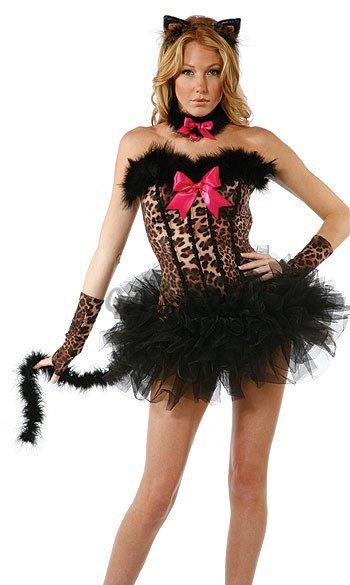 Sexy Halloween Costumes Bare Shoulders Cat Girl Dress