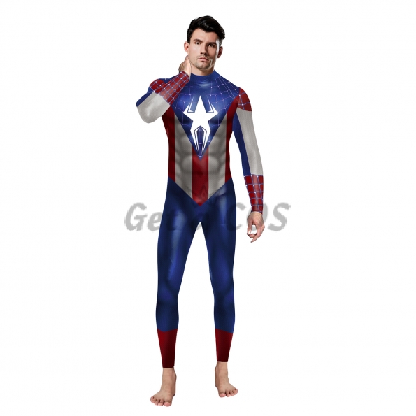 Men Halloween Costumes Captain America Print