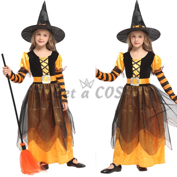 Witch Costume Kids Orange Black Dress