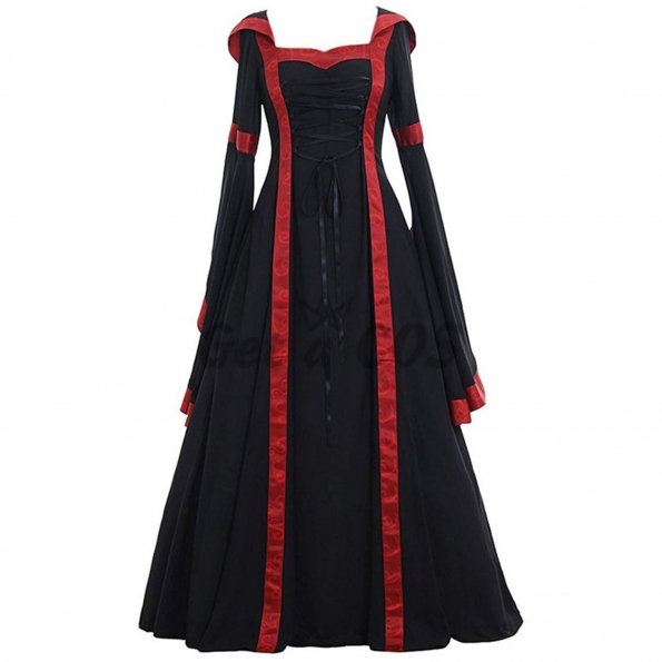 Halloween Costumes Medieval Hooded Court Gown