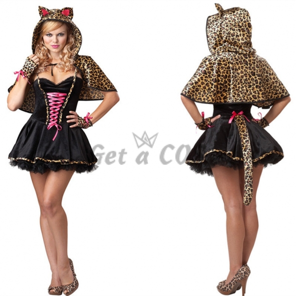 Cat Halloween Costumes Cape Leopard Dress