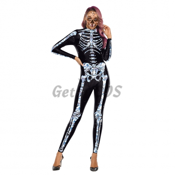 Scary Halloween Costumes Flash Chip Skull Jumpsuit