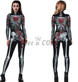 Scary Halloween Costumes Skeleton Ghost Bride Bodysuit