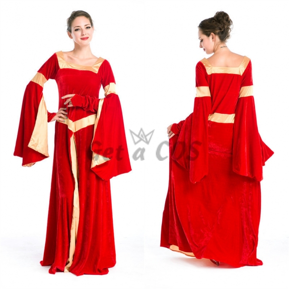 Women Halloween Costumes Red Manor Party Dress