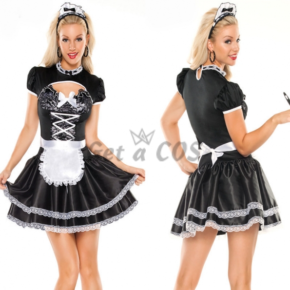 Women Halloween Costumes Sexy Maid Mini Dress