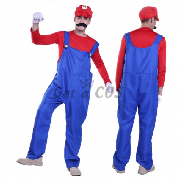 Men Halloween Costumes Mario Plumber Overalls