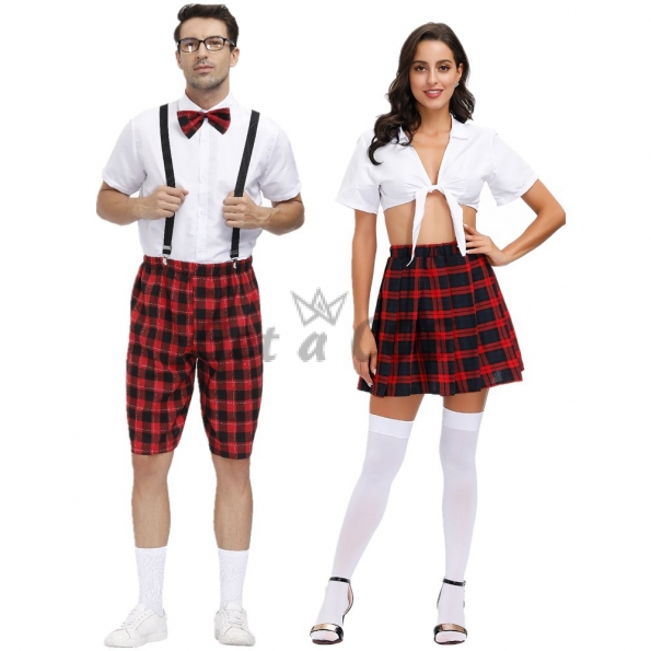 Couples Sexy Halloween Costumes School Uniform Plaid Temptation