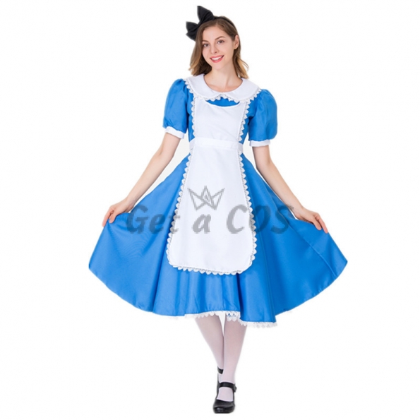Women Halloween Costumes Blue Cinderella Princess Maid Dress