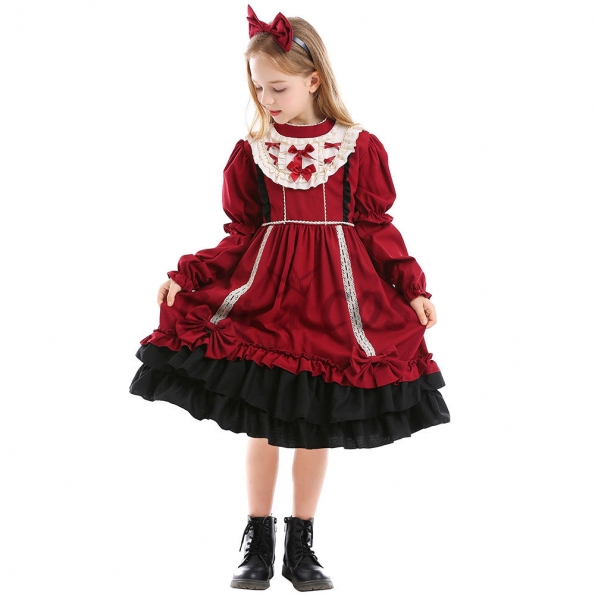 Wine red Lolita Dress Girl Costume