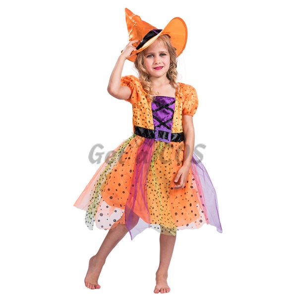 Girls Halloween Costumes Pumpkin Spotted Skirt