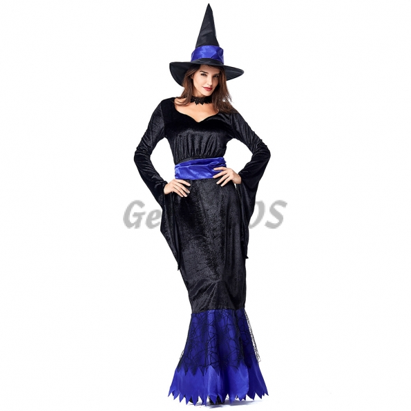 Women Halloween Witch Costumes Purple black Witch Dress
