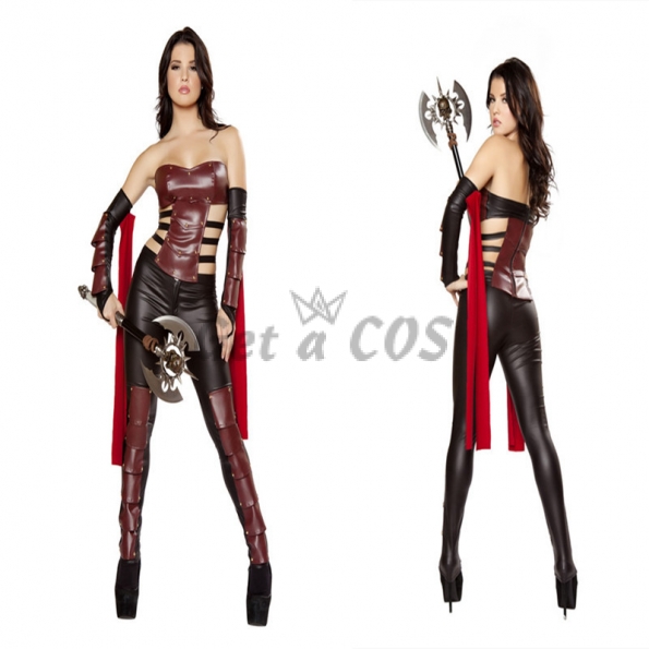 Women Halloween Costumes Leather Greek Gladiator Suit