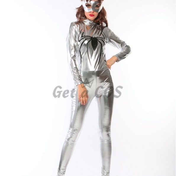 Halloween Costumes Patent Leather Silver Spiderman Space Suit