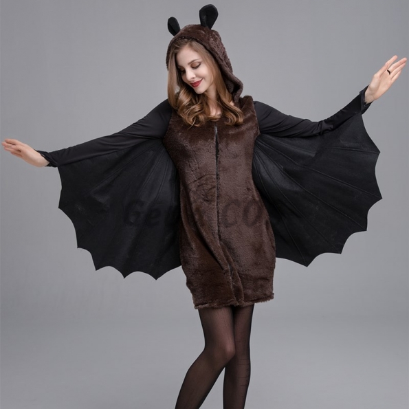 Womens Halloween Costumes Hooded Dress Bat Style