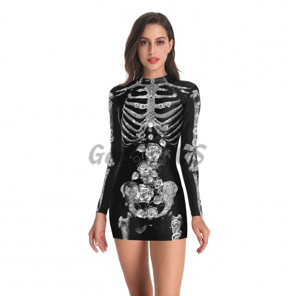 Scary Halloween Costumes Skull Rose Wrap Hip Dress