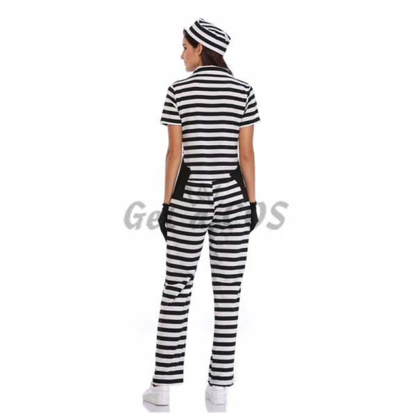 Halloween Policewoman Costumes Jumpsuit Stripes Style