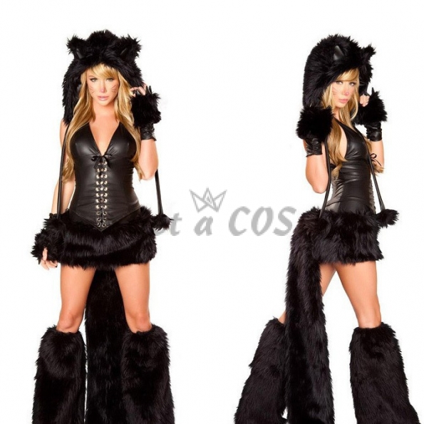 Sexy Halloween Costumes Black Velvet Noble Cat Suit