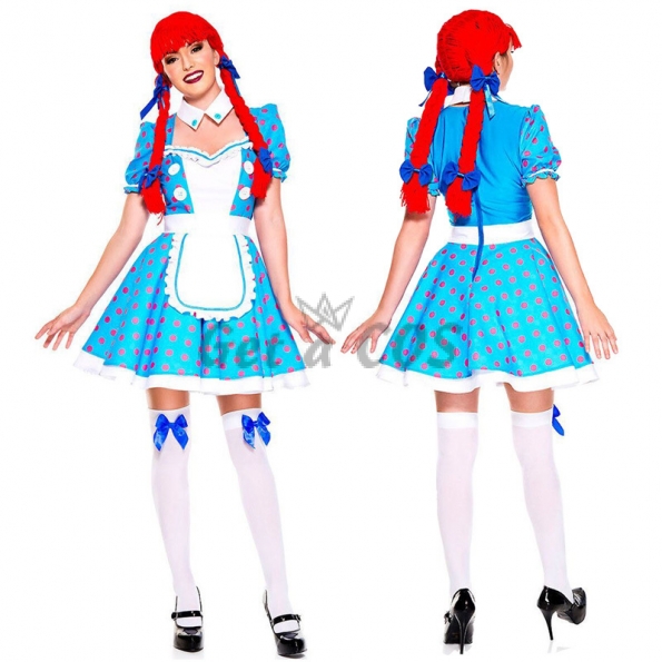 Women Halloween Costumes Blue Maid Clown Outfit
