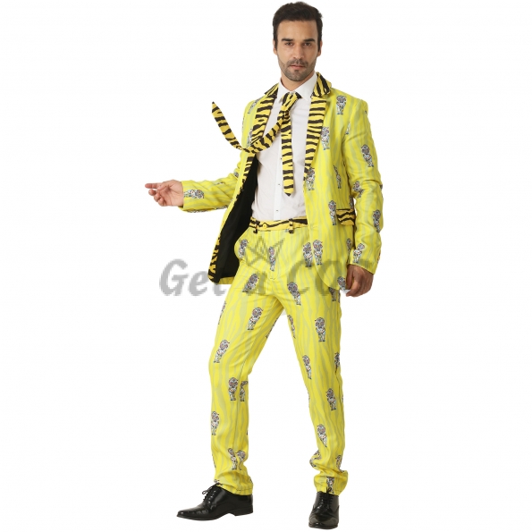 Men Halloween Costumes Yellow Tiger Pattern Suit