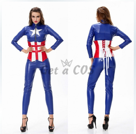 Women Halloween Costumes Blue Avengers Suit