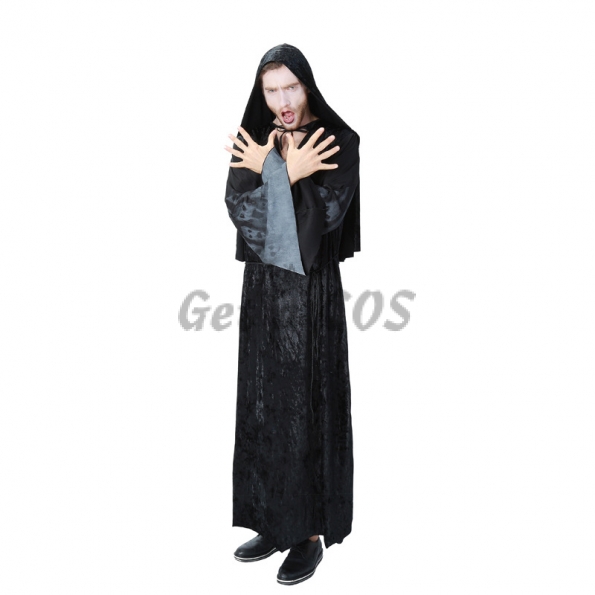 Men Scary Halloween Costumes Black Skeleton Wizard Clothes