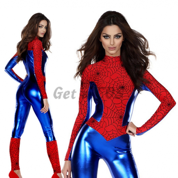 Women Halloween Costumes Faux Leather Spiderman Suit