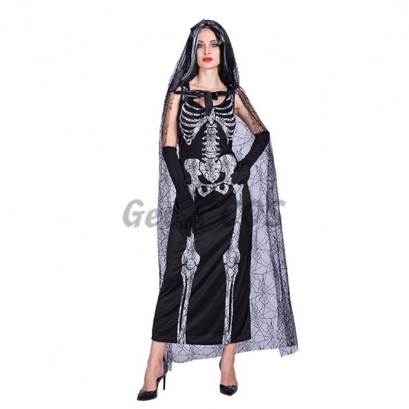 Halloween Costume Black Gauze Skeleton Bride Dress