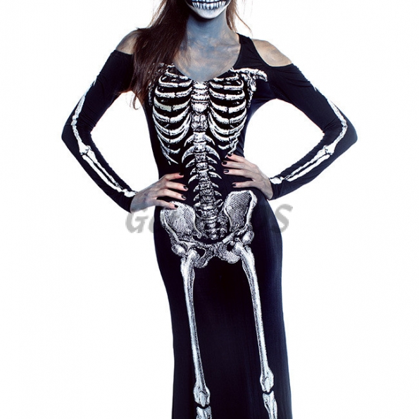 Scary Halloween Costumes Skeleton Black Bride Dress