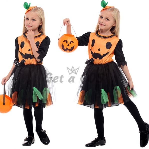 Pumpkin Costumes Black Colorful Dress