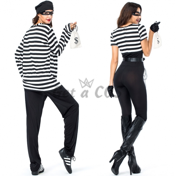 Couples Halloween Bandit Costumes Rogue Prisoner Suit Stripe Style