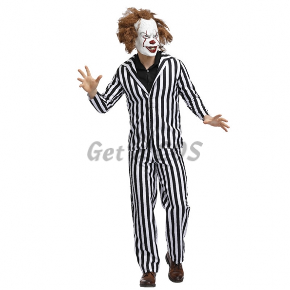 Men Halloween Costumes Clown Soul Black And White Stripes Clothes