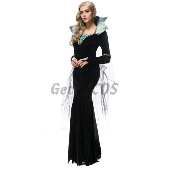 Women Halloween Witch Costumes Witch Queen Black Dress