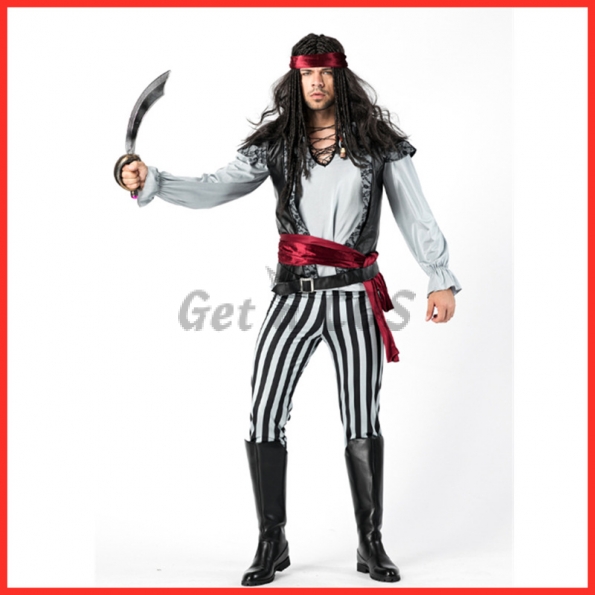 Halloween Costumes Caribbean Men Pirate Jack Captain Game Clothes
