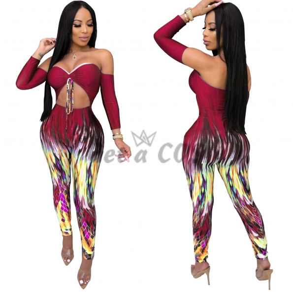 Sexy Halloween Costumes Tube Top Printed Jumpsuit
