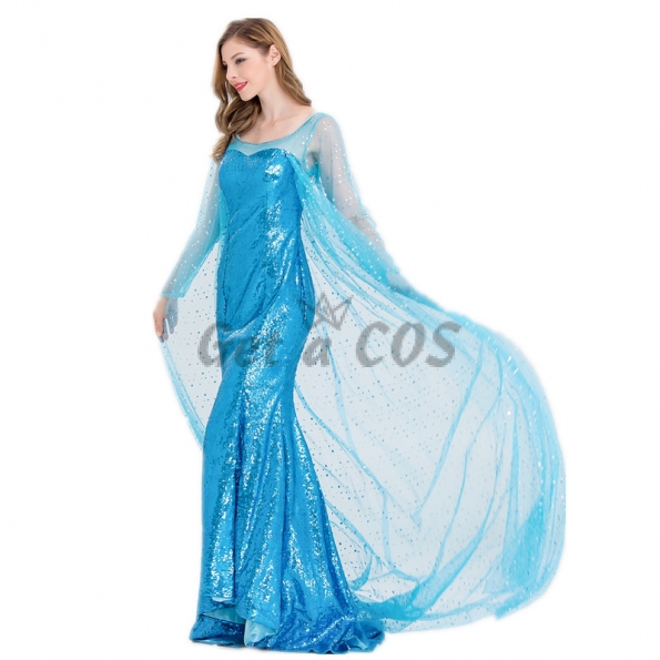 Women Halloween Costumes Aisha Dress Ice And Snow Blue Sequins Style