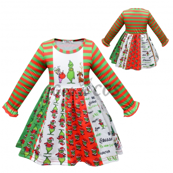 Christmas Costumes Grinch Long Sleeved Dress