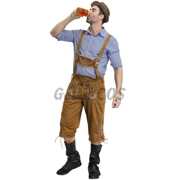 Men Oktoberfest Costumes Mid-length Sling Blue Lattice Beer Clothes