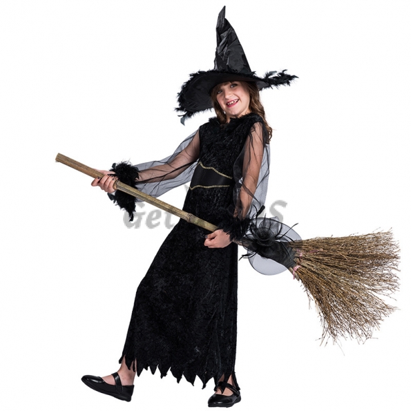 Girls Halloween Costumes Broom Witch Set