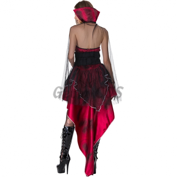 Women Halloween Scary Bat Costumes Dark Red Dress
