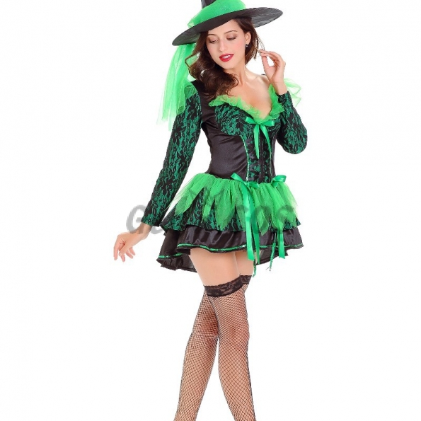 Sexy Halloween Costumes Deep V Green Witch Dress
