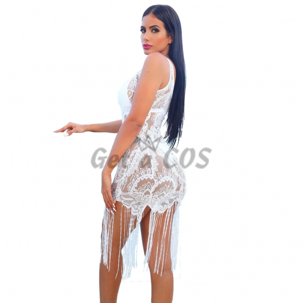 Sexy Halloween Costumes Deep V Lace Fringed Dress