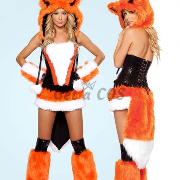 Women Halloween Costumes Orange Wolf Game Suit