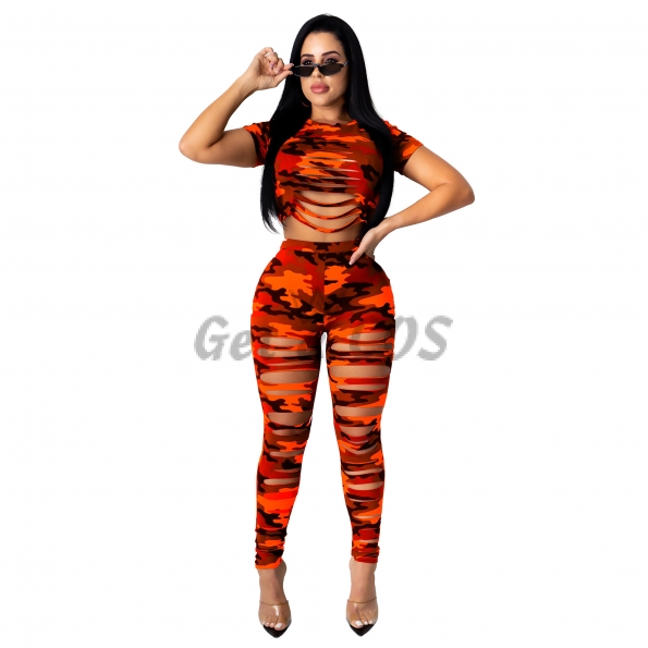 Women Halloween Costumes Hole Camouflage Suit
