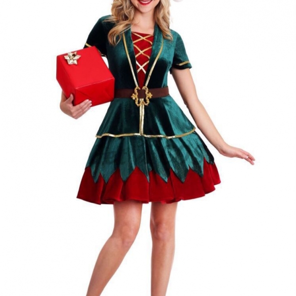 Halloween Costumes Elf Red And Green Christmas Dress