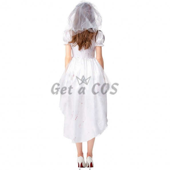 Vampire Charm White Bride Scary Bloodstained Dress Women Costume
