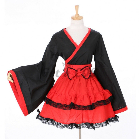 Maid Costumes French Lolita Red Black