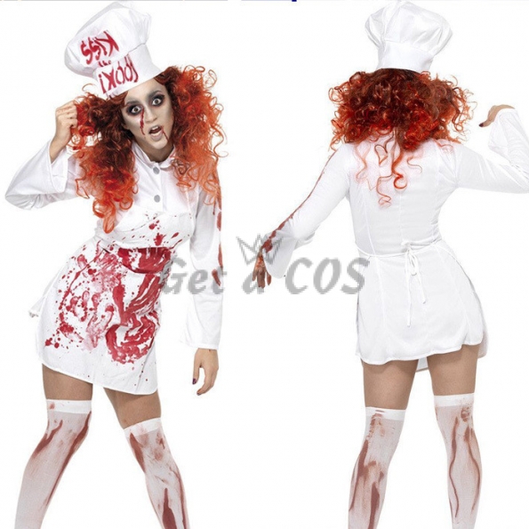 Scary Women Halloween Costumes Bloody Chef Outfit