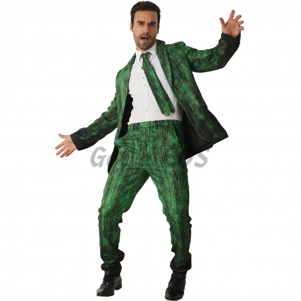 Men Halloween Costumes Green Data Flow Pattern